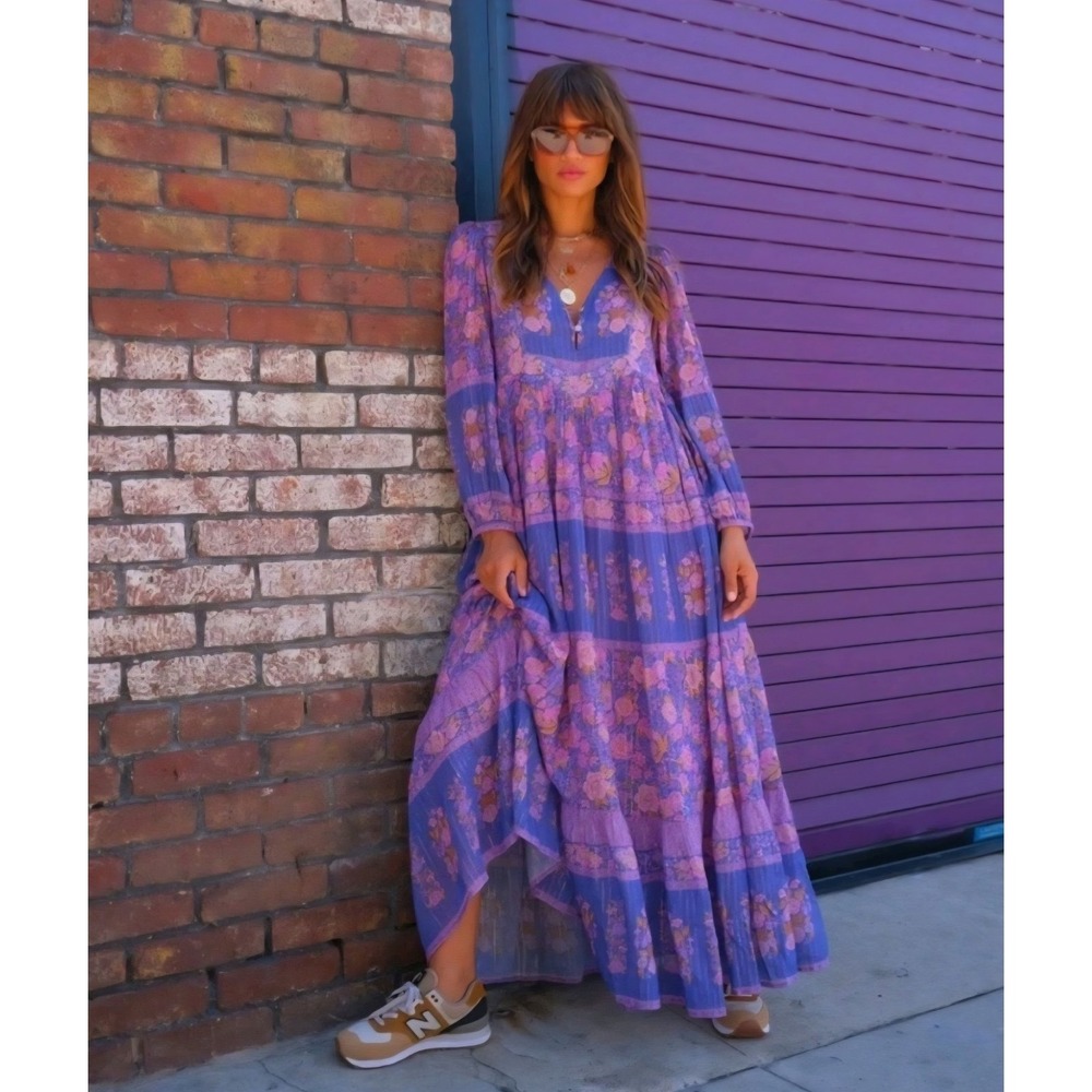 Spell & The Gypsy Collective Floral Boho Maxi Dress Purple Long SleeveFestival S